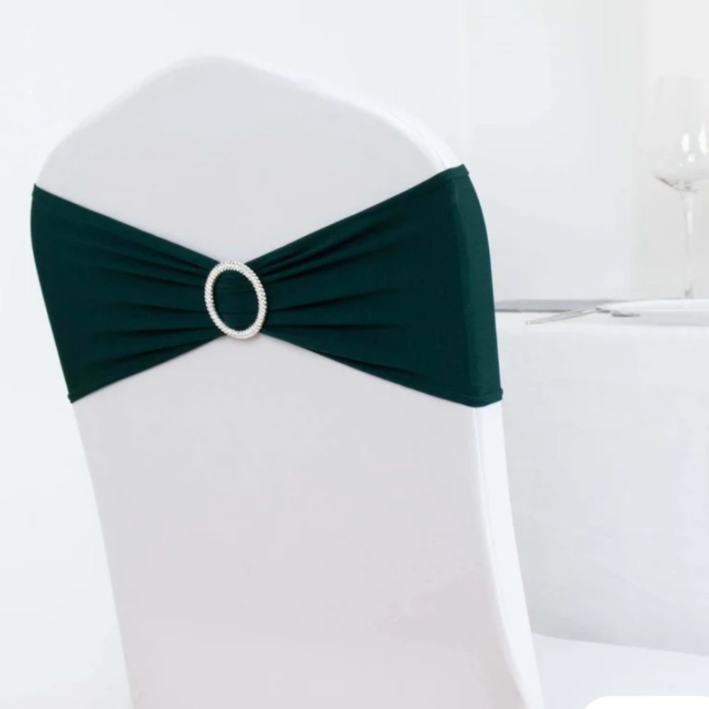 Pack of 25 Chair Stretch Sashes Hunter Green 5” x 14” Round Buckle NWOT